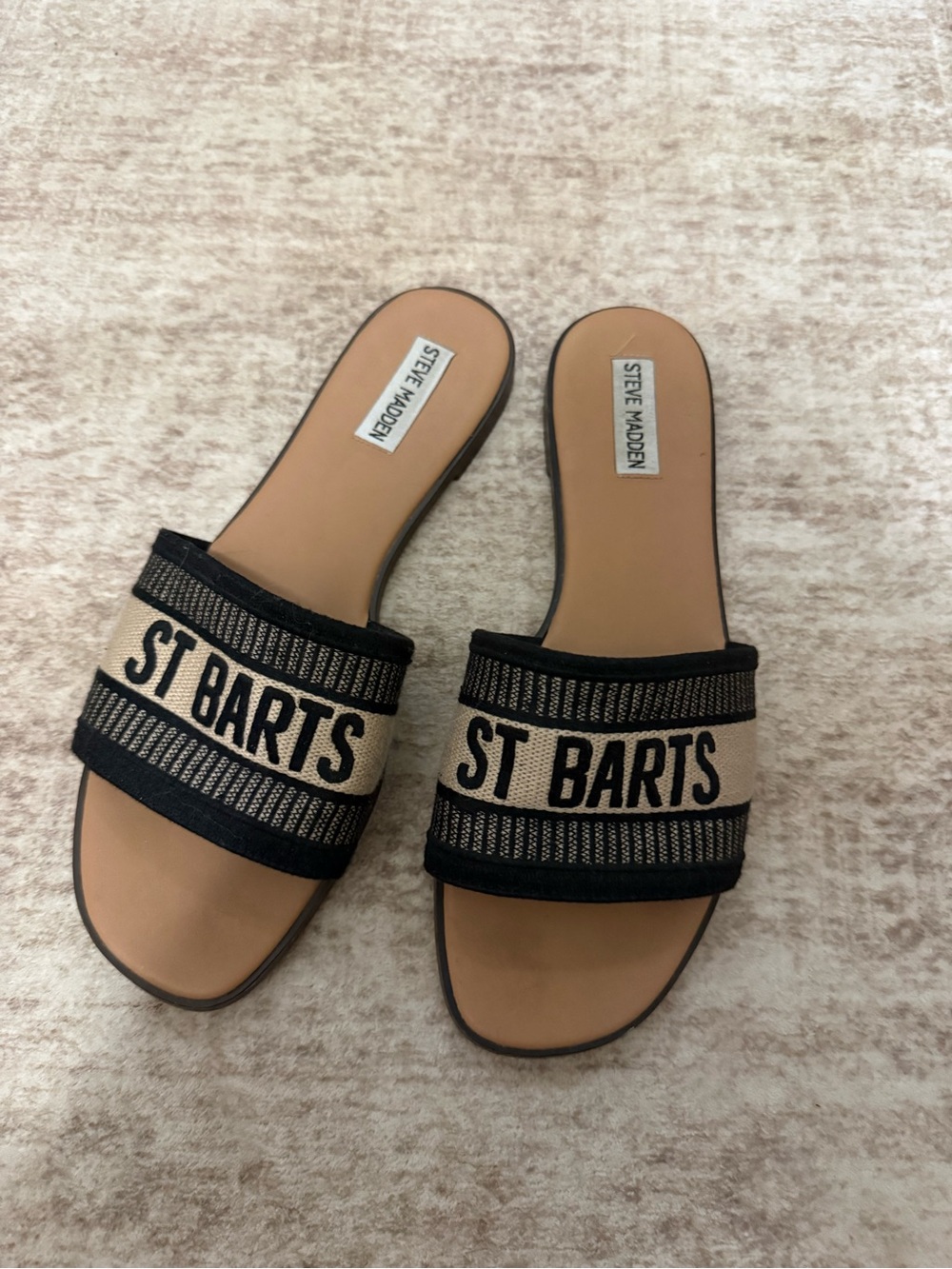 Steve Madden Beige and Black 'St Barts' Slide Mules